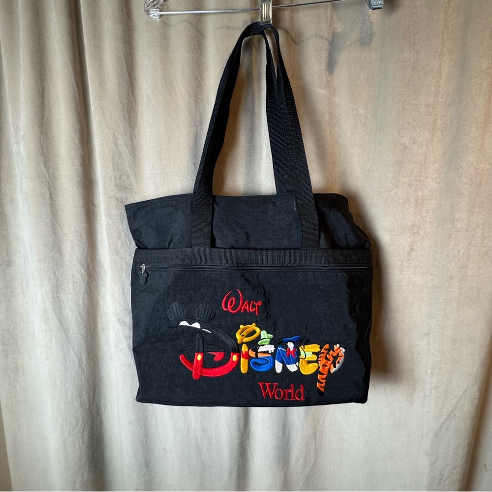 Vtg 90s Disney World Character Letters Embroidered Zipper Tote Bag Logo vintage